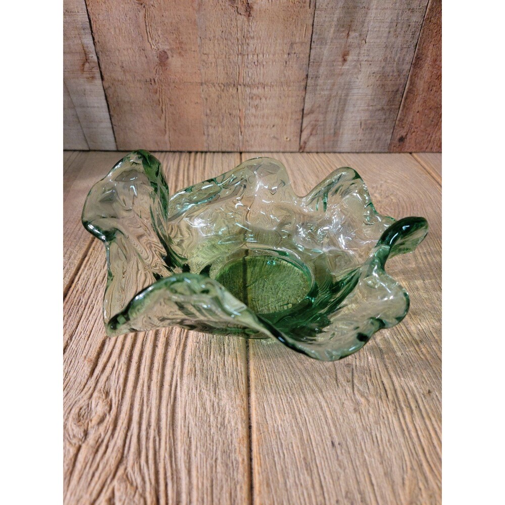 Vintage Masonic Logo Detail, Hand Blown Green Glass  Bowl with Masonic Logo